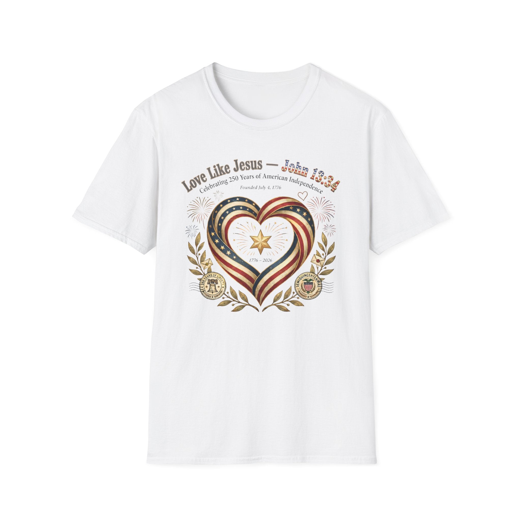 Love Like Jesus T‑Shirt — John 13:34 Patriotic Heart Christian Tee