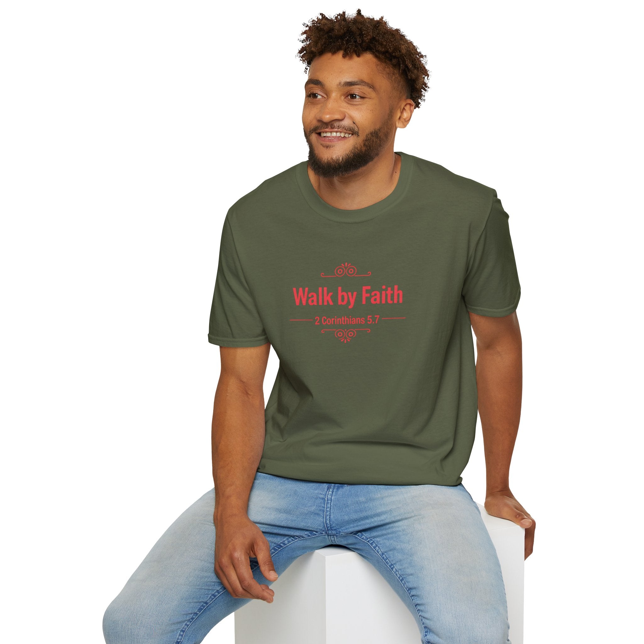Walk by Faith T-Shirt — 2 Corinthians 5:7 Inspirational Christian Tee