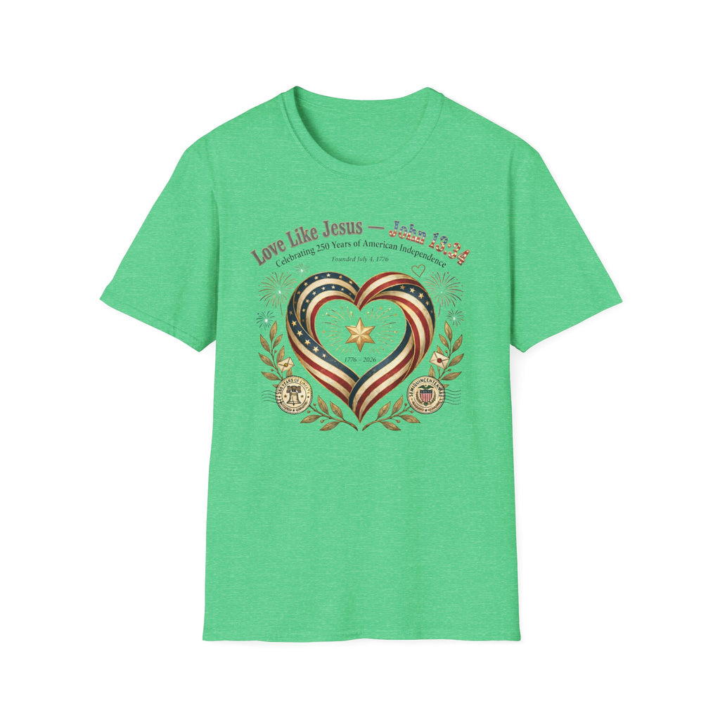 Love Like Jesus T‑Shirt — John 13:34 Patriotic Heart Christian Tee
