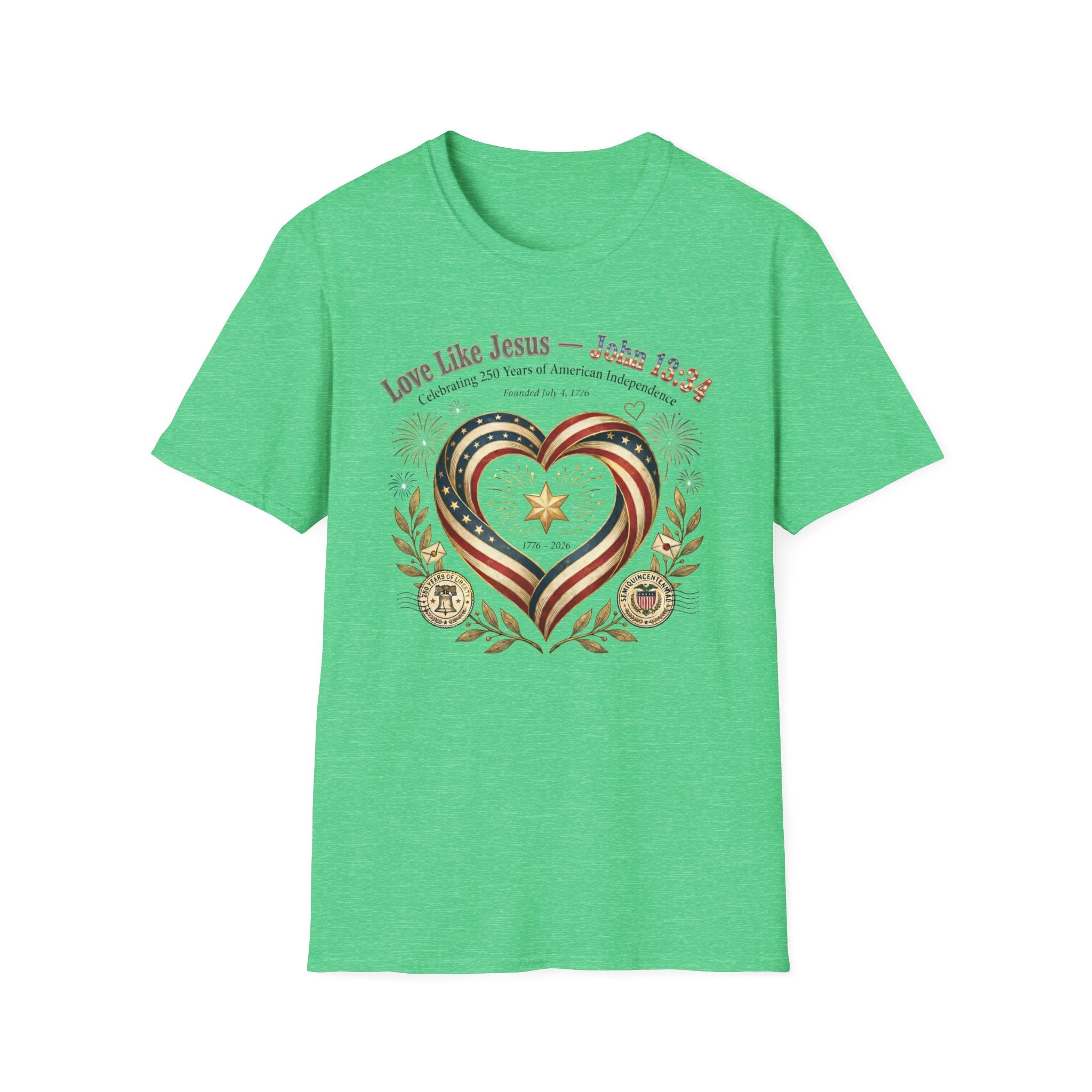 Love Like Jesus T‑Shirt — John 13:34 Patriotic Heart Christian Tee