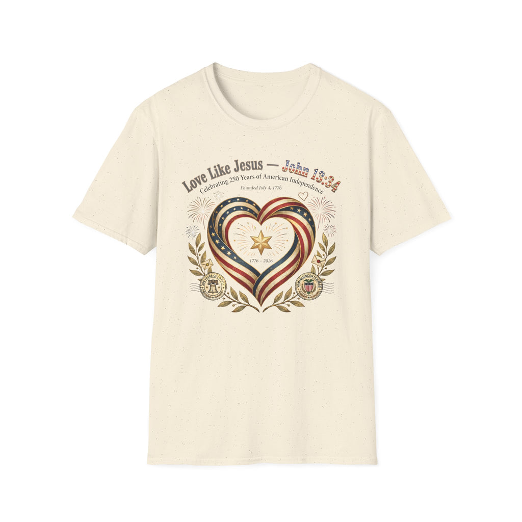 Love Like Jesus T‑Shirt — John 13:34 Patriotic Heart Christian Tee