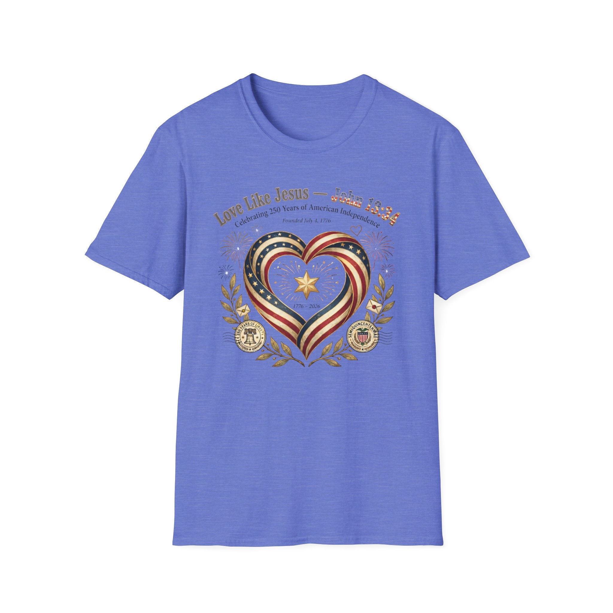 Love Like Jesus T‑Shirt — John 13:34 Patriotic Heart Christian Tee