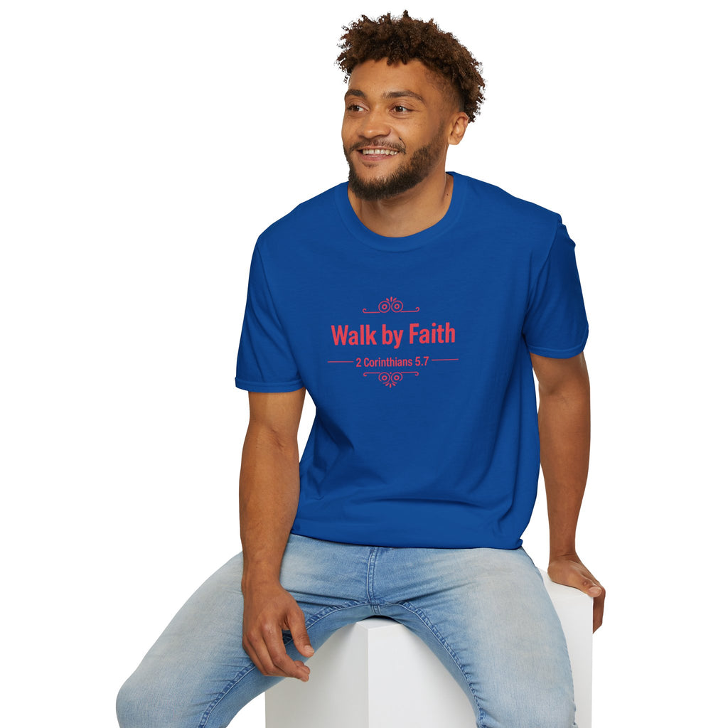 Walk by Faith T-Shirt — 2 Corinthians 5:7 Inspirational Christian Tee