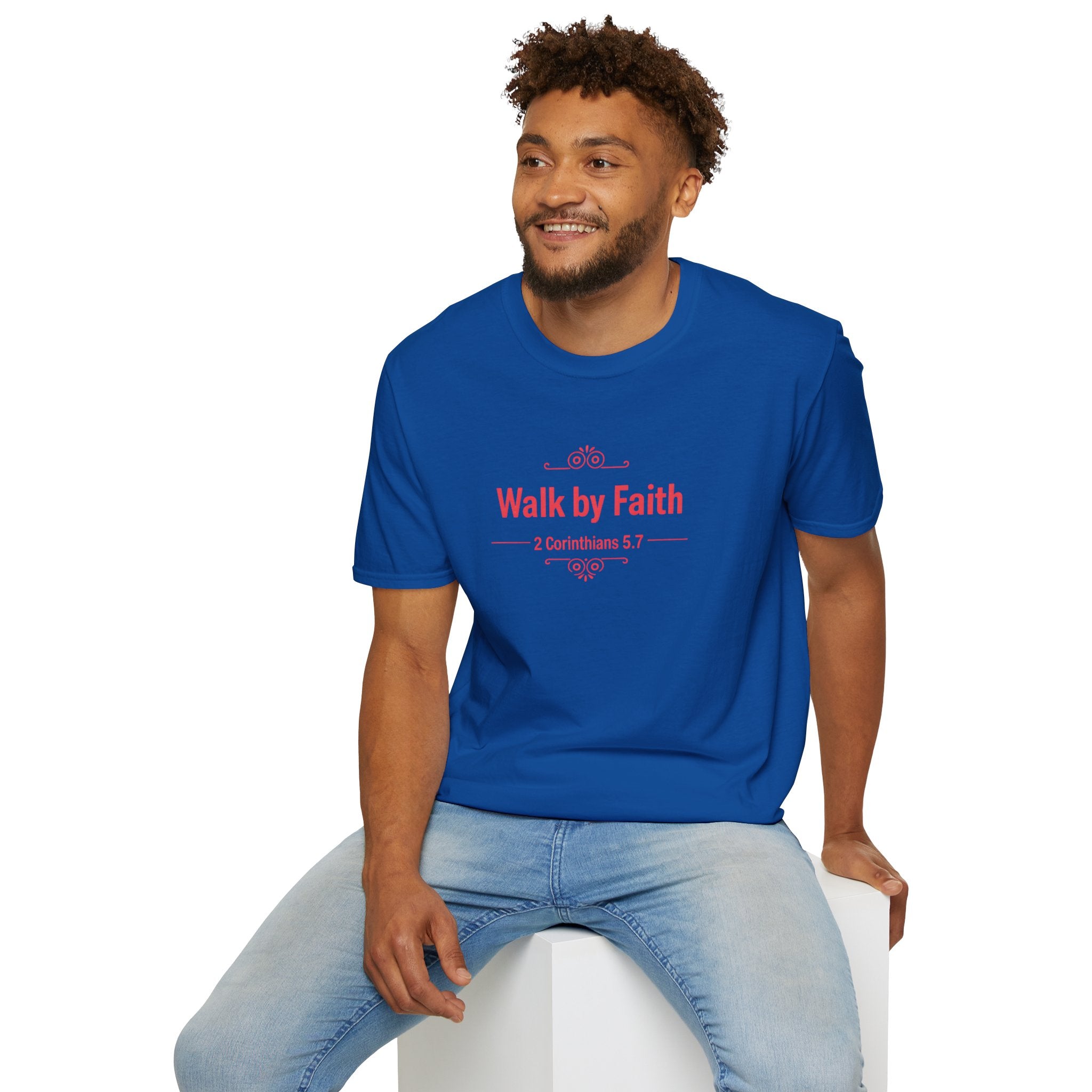 Walk by Faith T-Shirt — 2 Corinthians 5:7 Inspirational Christian Tee