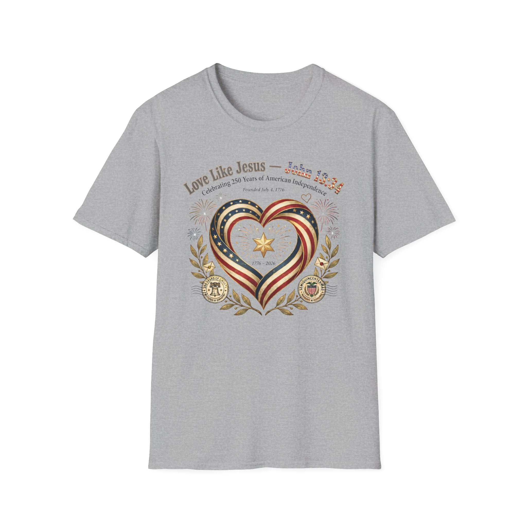 Love Like Jesus T‑Shirt — John 13:34 Patriotic Heart Christian Tee