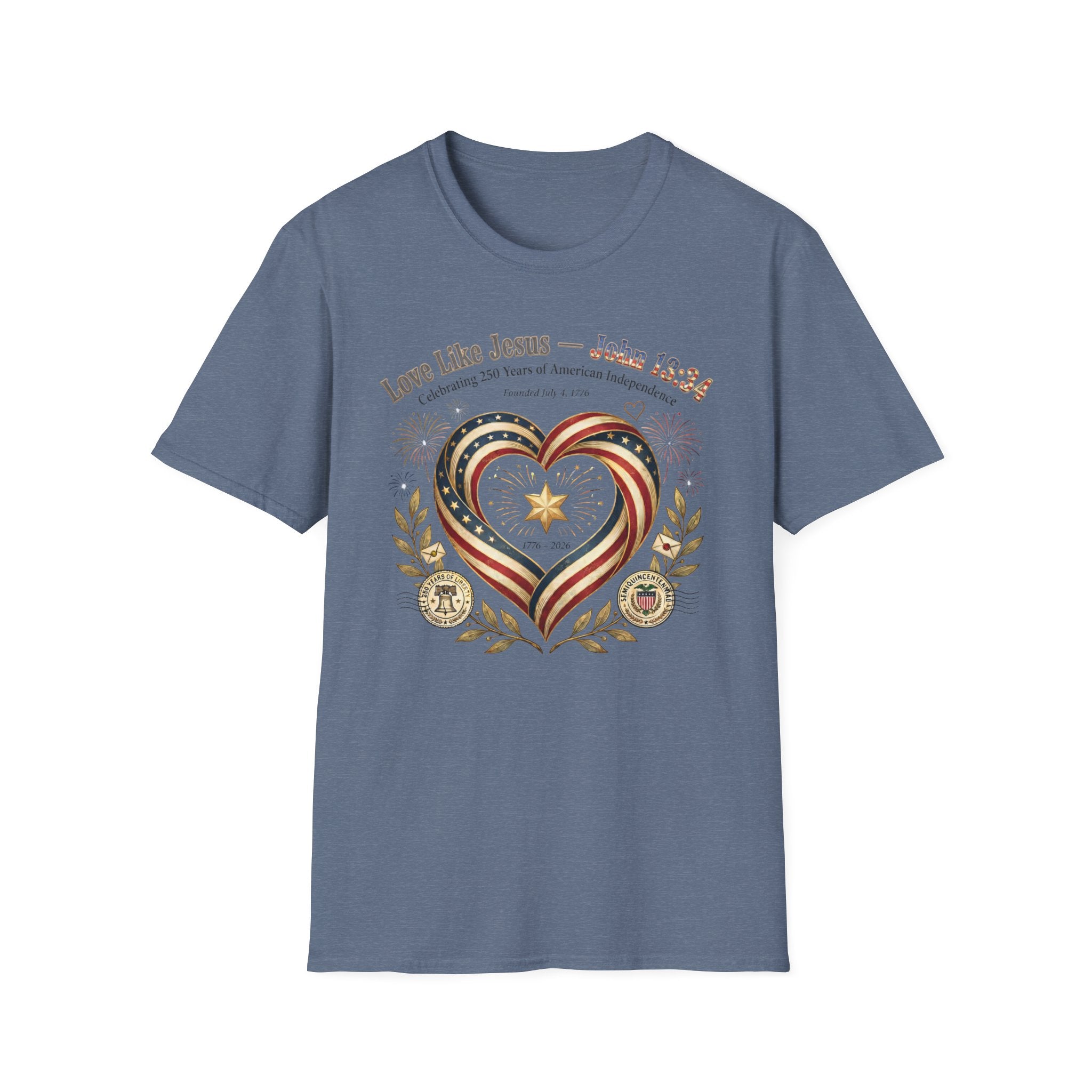 Love Like Jesus T‑Shirt — John 13:34 Patriotic Heart Christian Tee