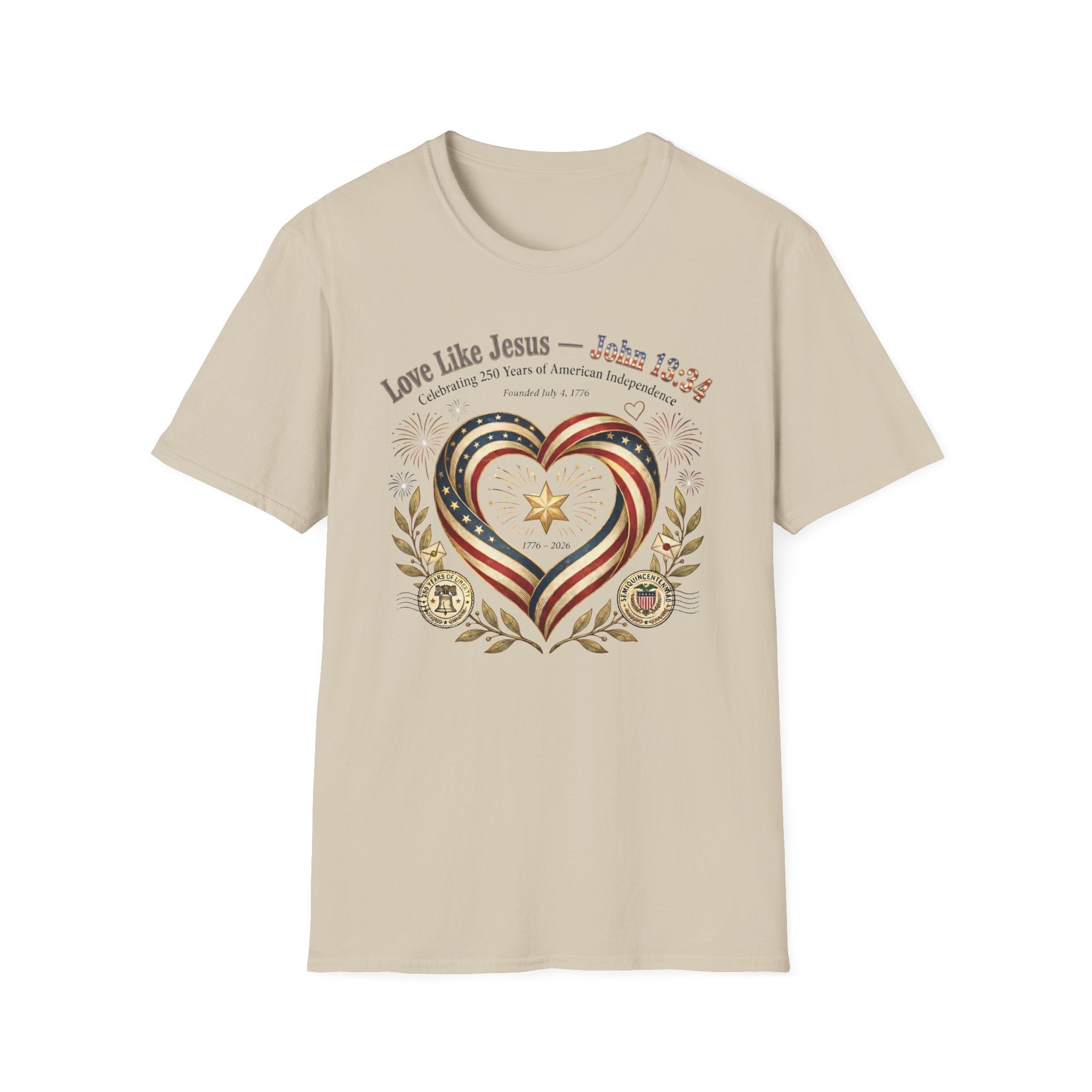 Love Like Jesus T‑Shirt — John 13:34 Patriotic Heart Christian Tee