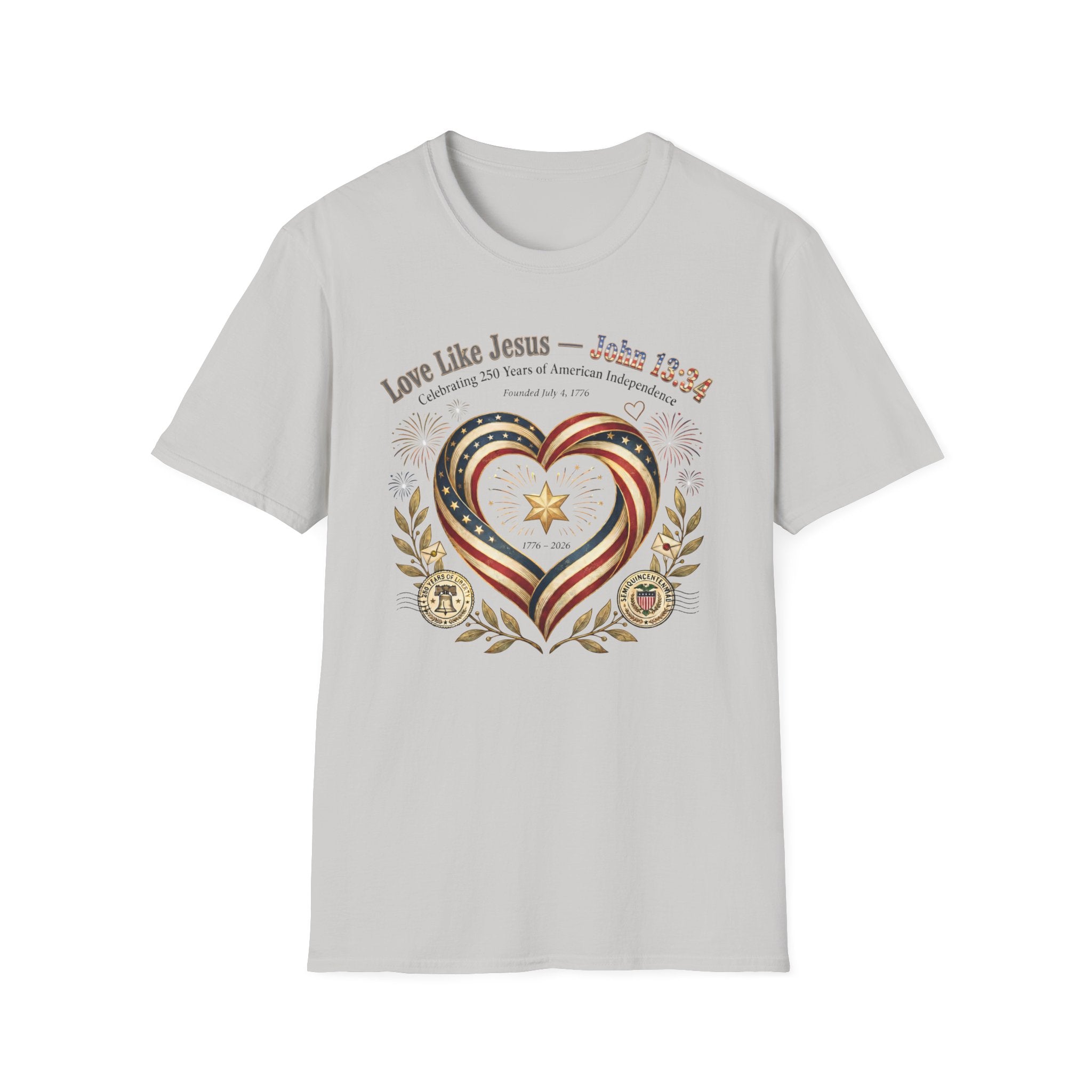 Love Like Jesus T‑Shirt — John 13:34 Patriotic Heart Christian Tee